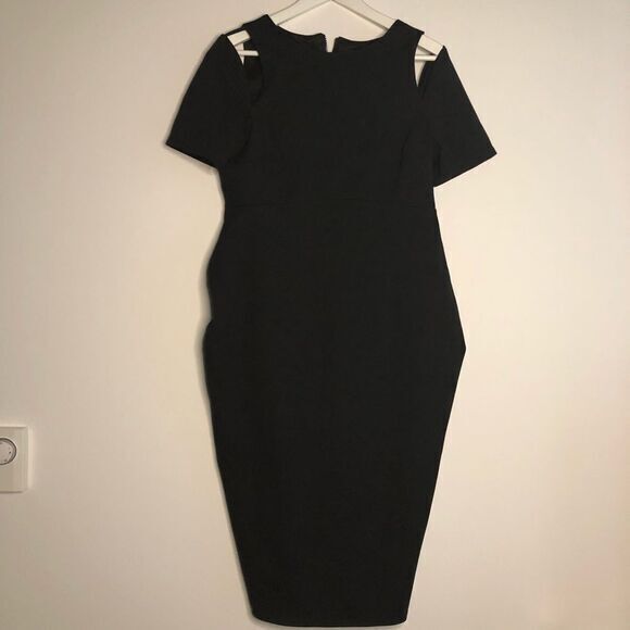 New Asos Dress Cutout Short Sleeves Crewneck Midi Black Size 8 Work Care